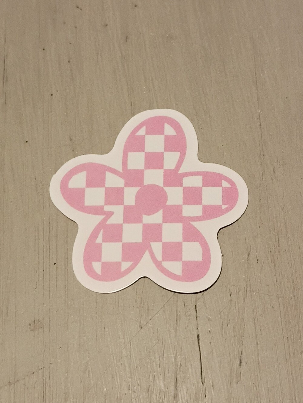 10/$10 Sticker Decal - Pink & White Checkered Pattern Flower - Brand New